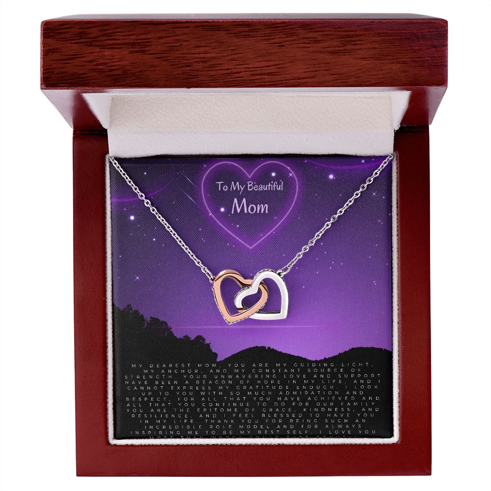 To My Beautiful Mom - You Are My Guiding Light - Interlocking Hearts Necklace