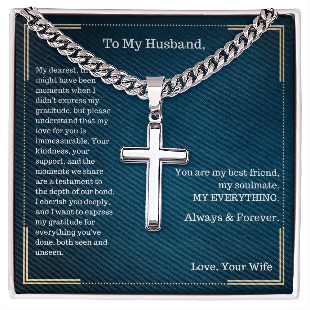 To My Husband - I Cherish You Deeply - Cuban Link Chain With Cross